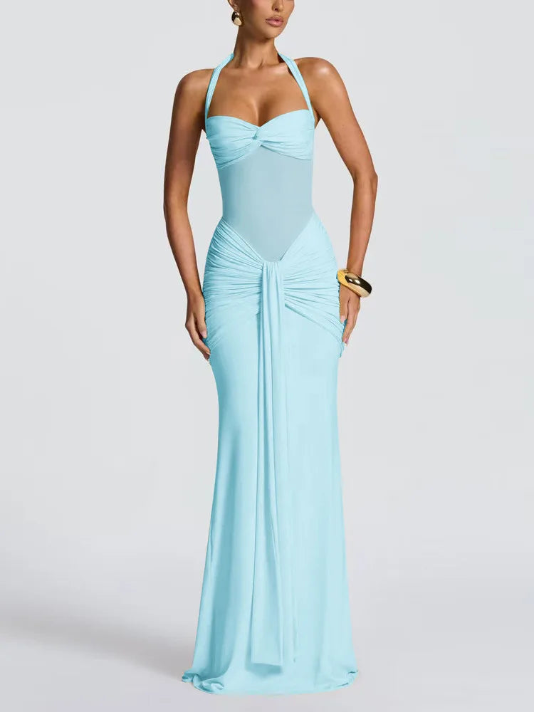 Abito Lungo Donna 2026 in Mesh Patchwork con Scollo Halter Elegante Sexy - Lido nova 