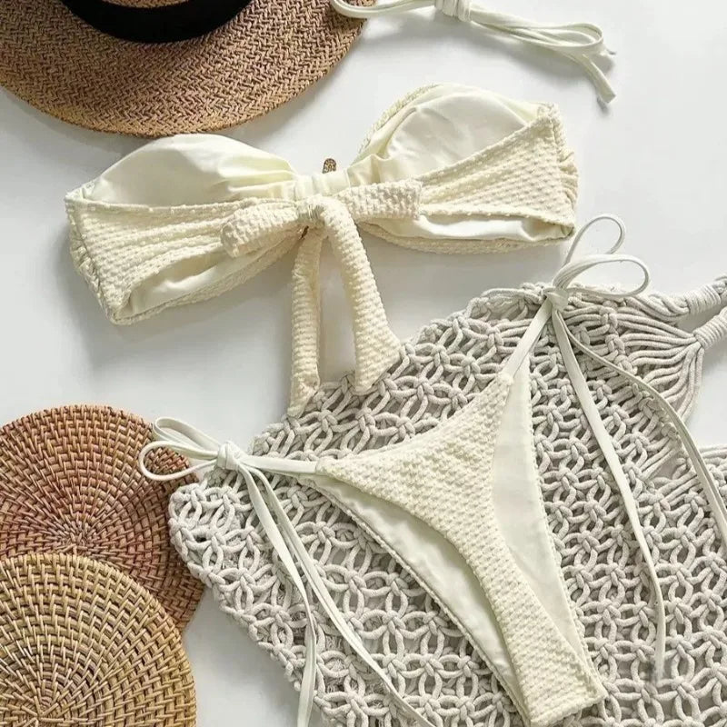 Bikini Donna 2026 Tinta Unita con Lacci Sexy Stile Europeo a Due Pezzi - Lido nova 