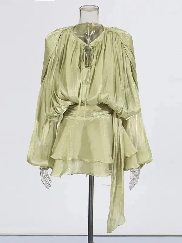 Mini Abito Estivo Donna 2026 con Scollo a V e Maniche Lunghe - Lido nova 