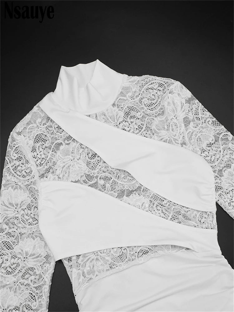 Abito Mini Donna 2026 Elegante See Through con Collo Alto per Party Invernali - Lido nova 