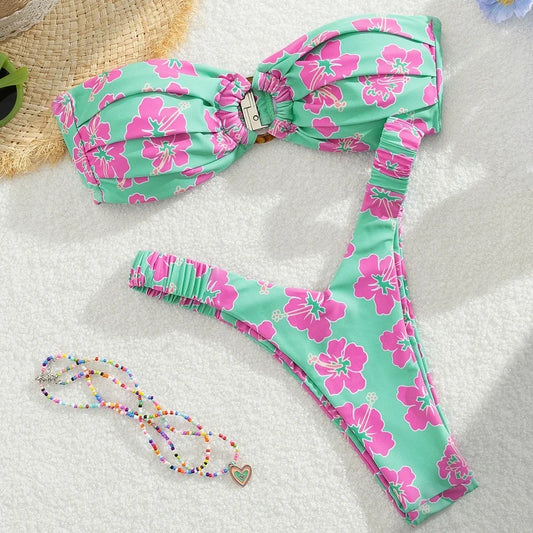 Micro Bikini Donna 2026 Push Up Stampato 2 Pezzi con Slip Split Sexy - Lido nova 