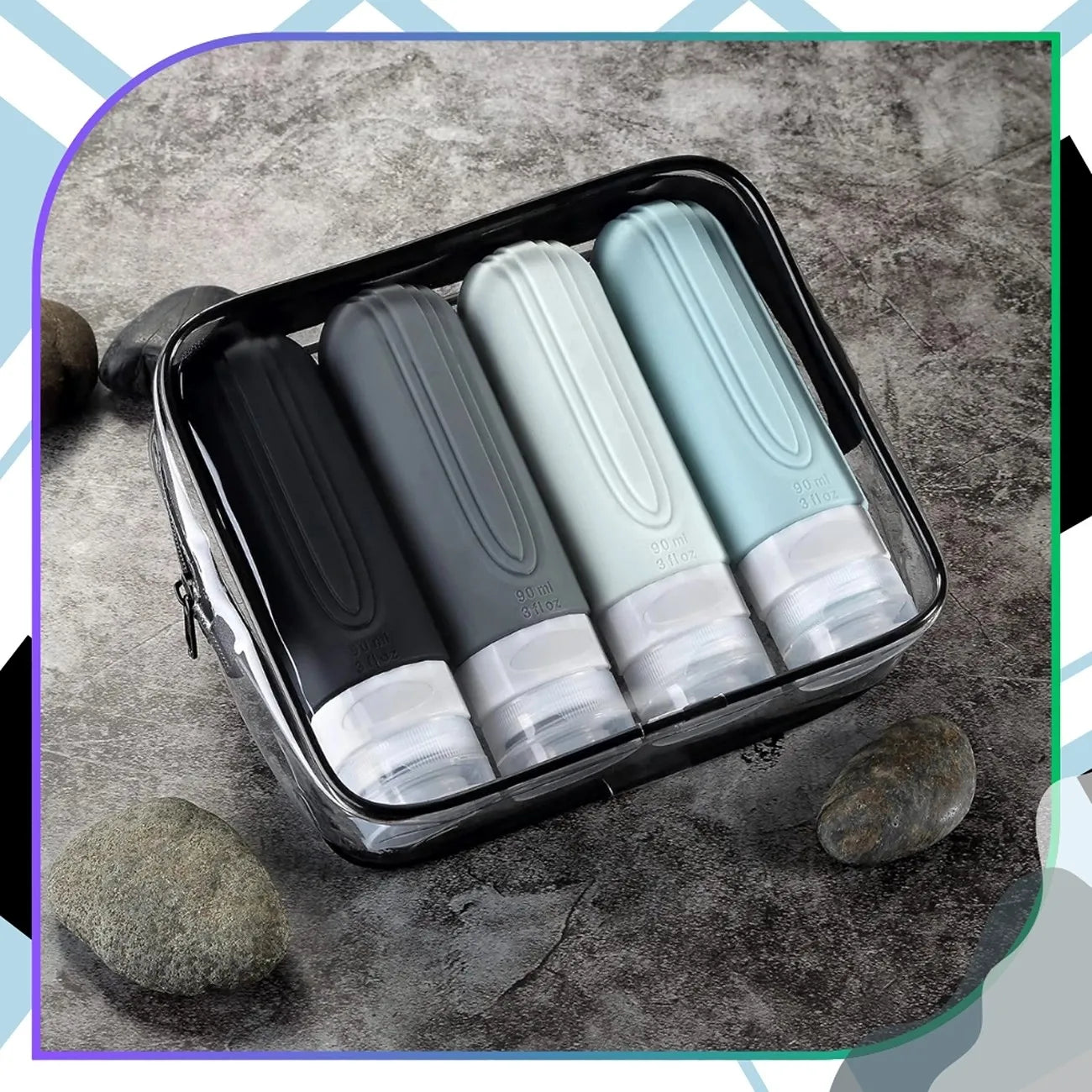 Travel Bottle Set Silicone 4x90ml – Refill & Anti-Perdita (1 set)