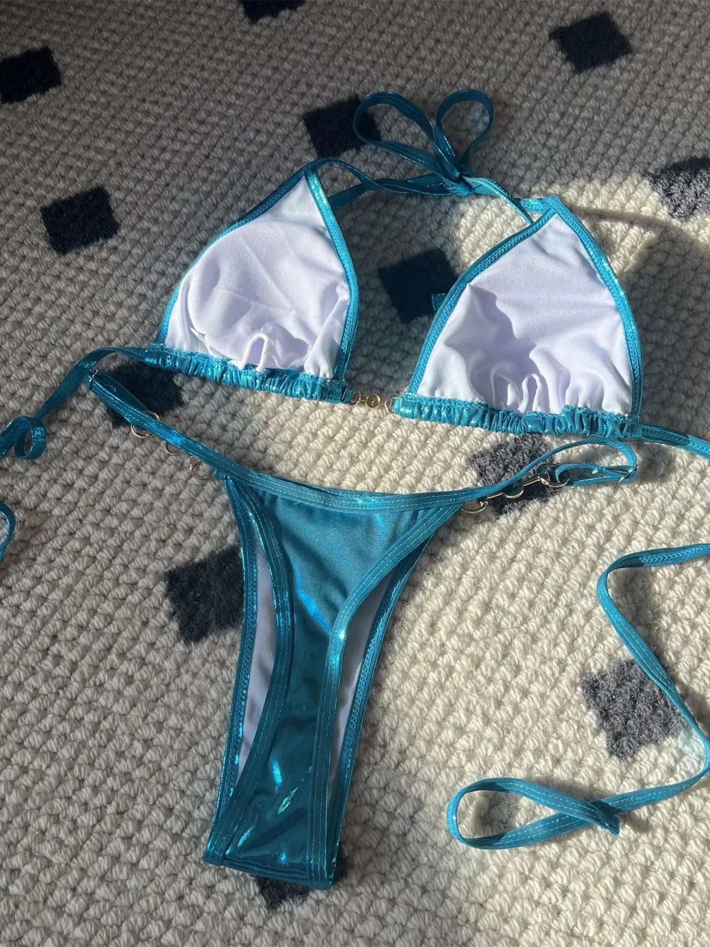 Micro Bikini Donna 2026 Rosa Lucido con Perle Push Up e Slip Thong Sexy - Lido nova 