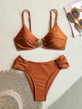 Women's Bikini 2026 Orange Push Up with High-Waisted Pleated Briefs and Buckle