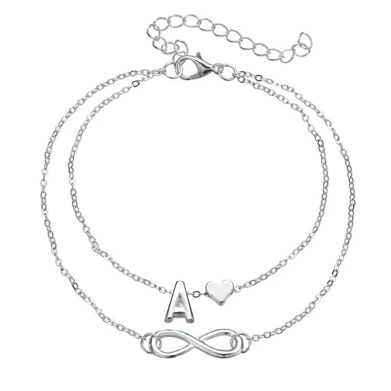 Boho Anklet with Initial – Heart &amp; Infinity Silver Women Summer 2026