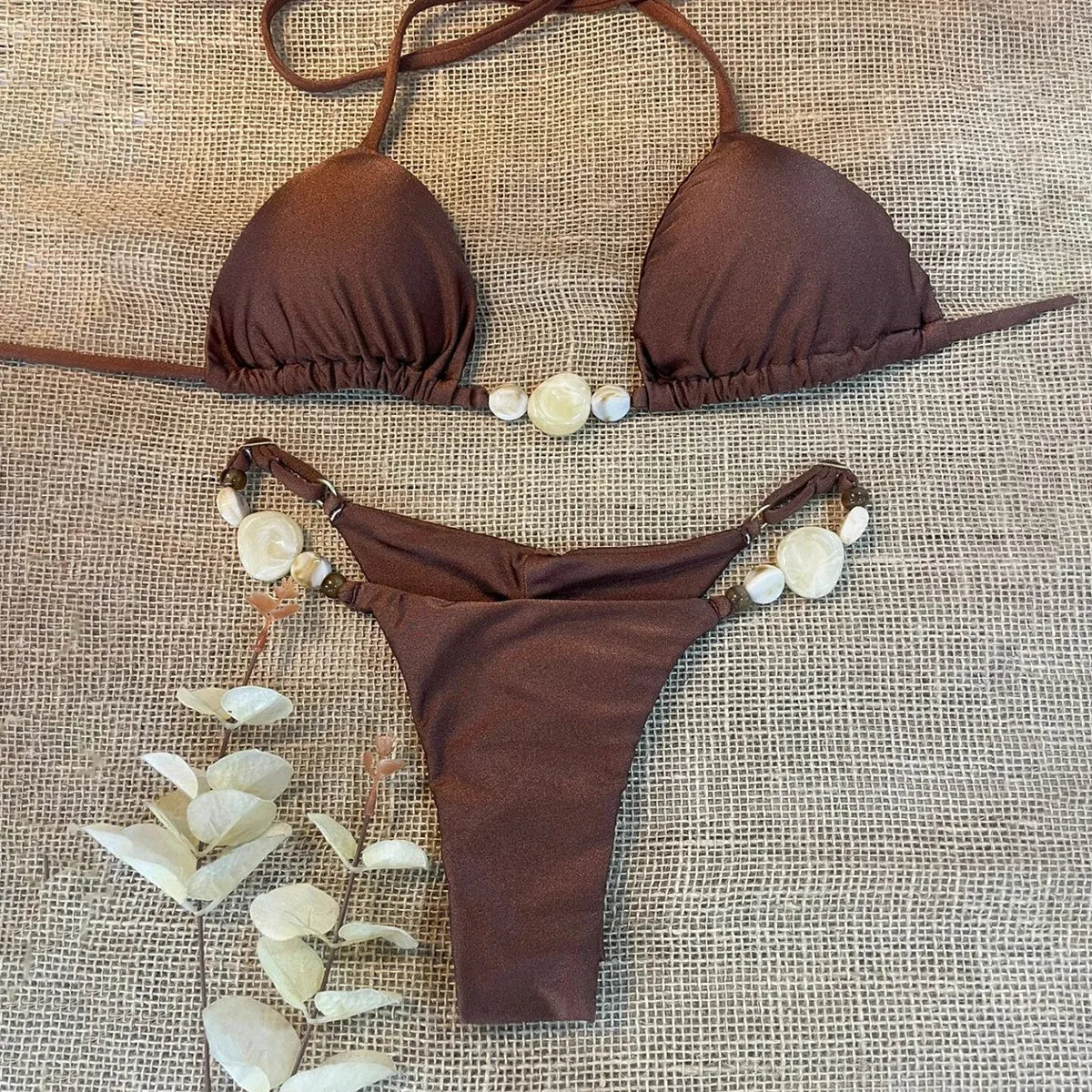 Bikini Donna 2026 a Triangolo con Halter e Laccetti Regolabili Tinta Unita - Lido nova 