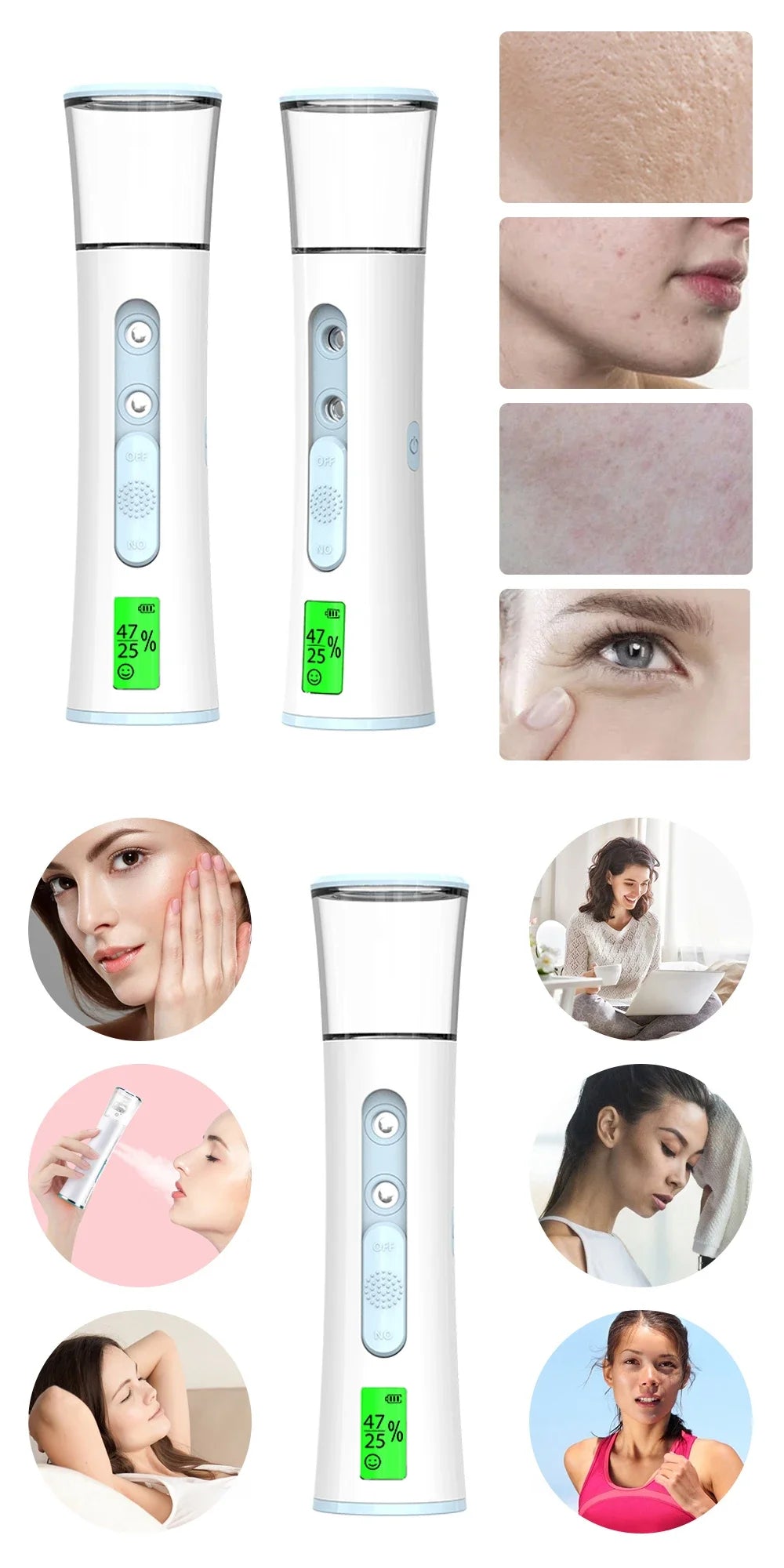 Nano Mist Sprayer USB 25ml con Display LED – Nebulizzatore Portatile (Gold/Blue/Pink) | Lido Nova