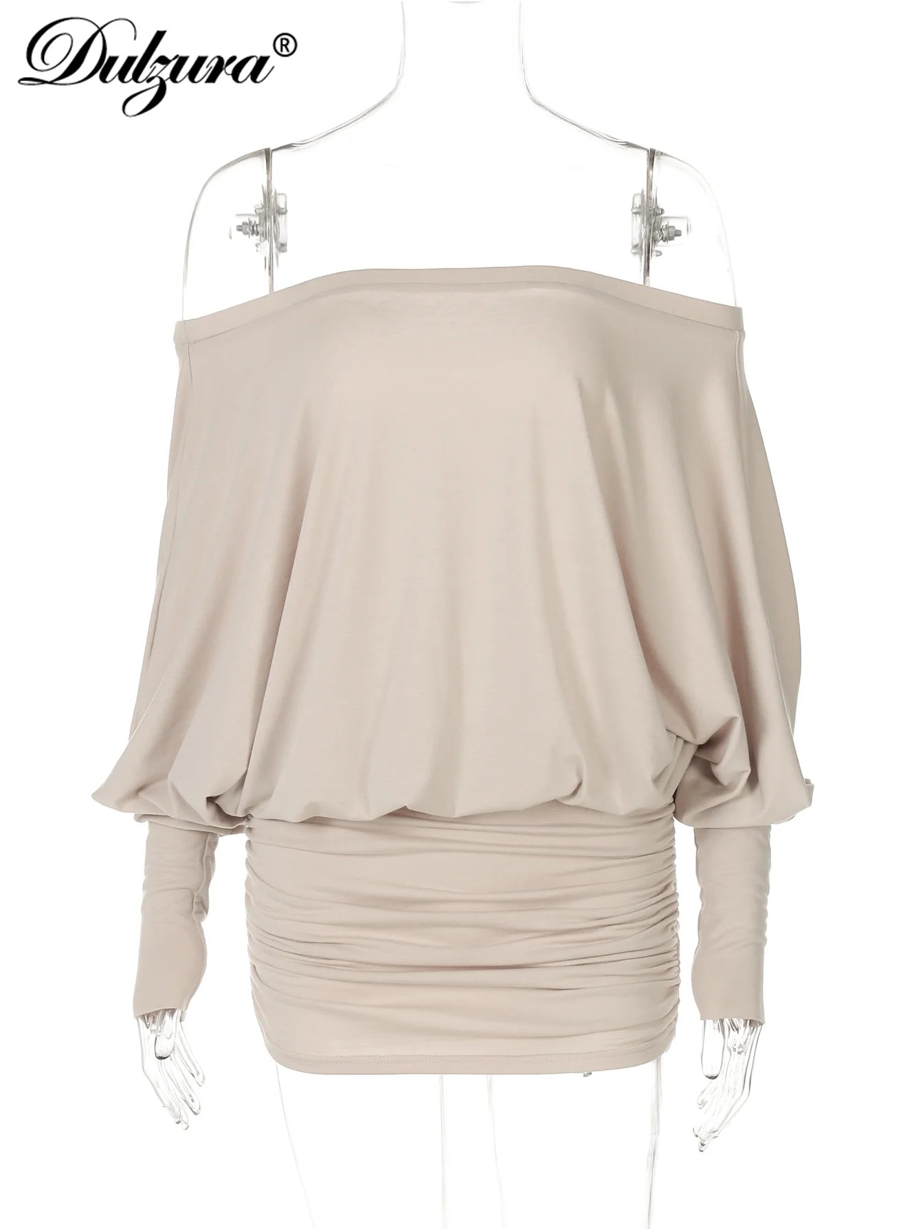 Mini Abito Estivo Donna 2026 Off Shoulder Maniche Lunghe Arricciato - Lido nova 