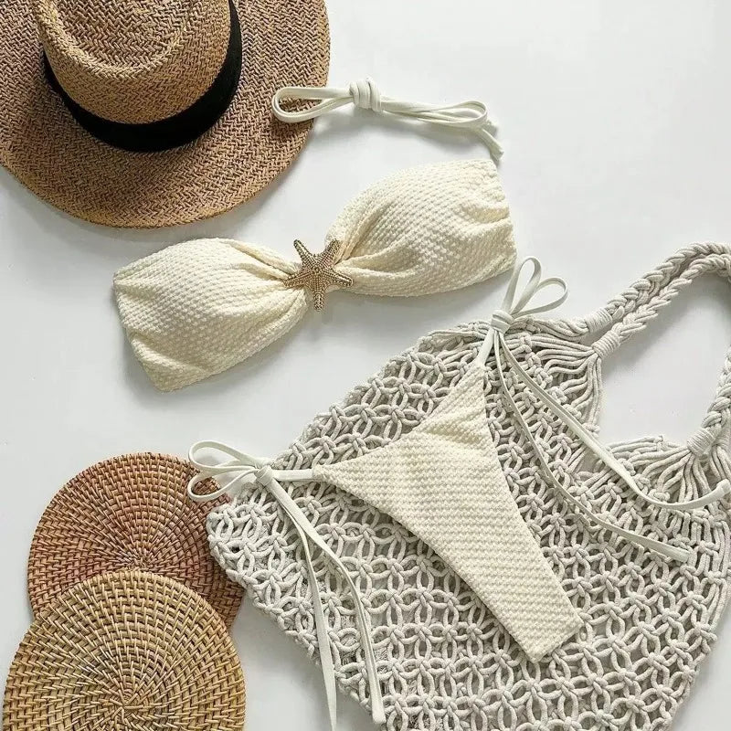 Bikini Donna 2026 Tinta Unita con Lacci Sexy Stile Europeo a Due Pezzi - Lido nova 