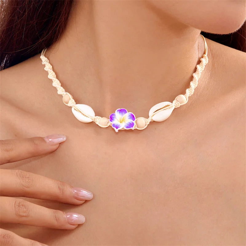 Collana Choker Boho con Conchiglia & Fiore – Corda Intrecciata Donna Estate 2026