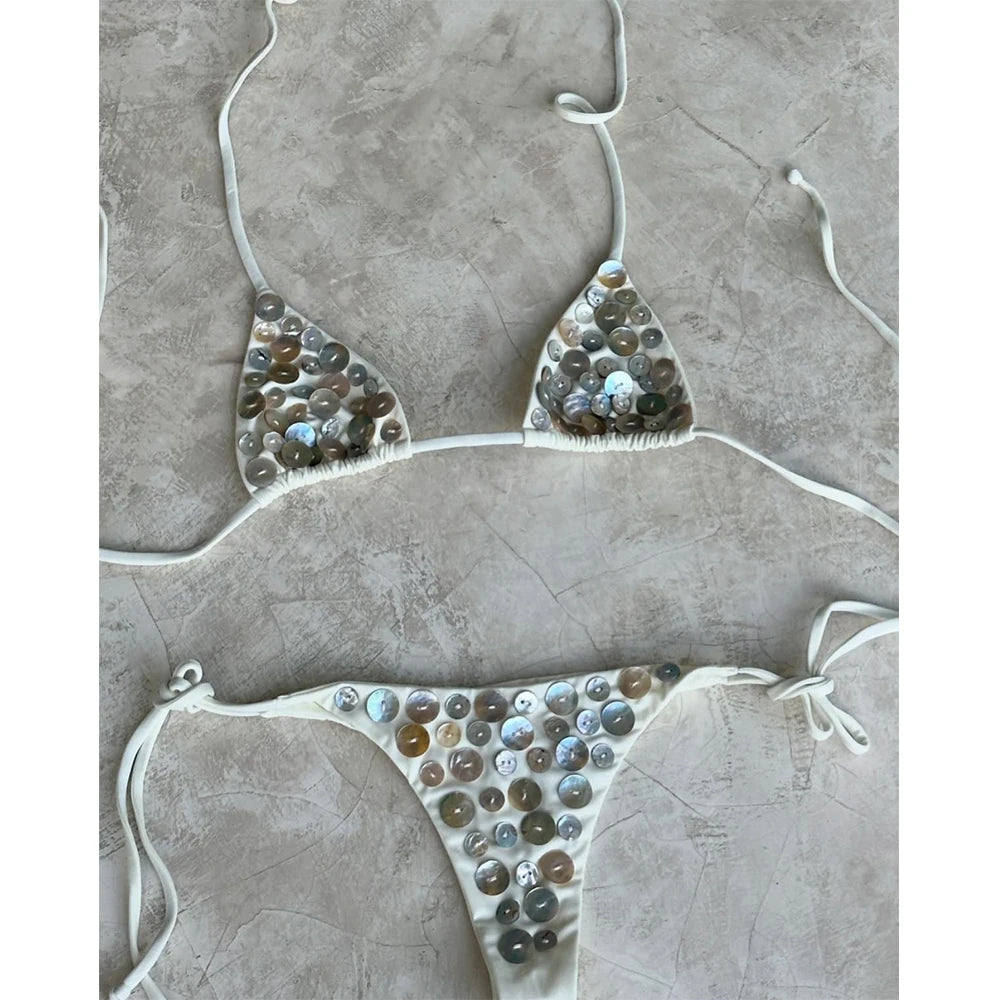 Micro Bikini Donna 2026 Push Up Sexy Due Pezzi Tinta Unita da Mare - Lido nova 