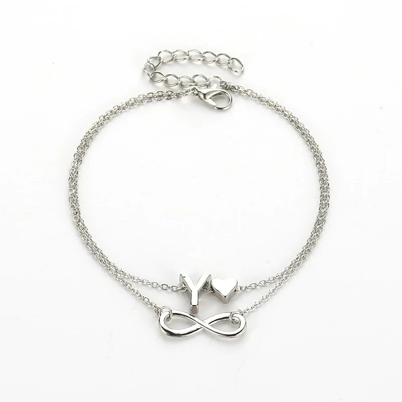 Boho Anklet with Initial – Heart &amp; Infinity Silver Women Summer 2026
