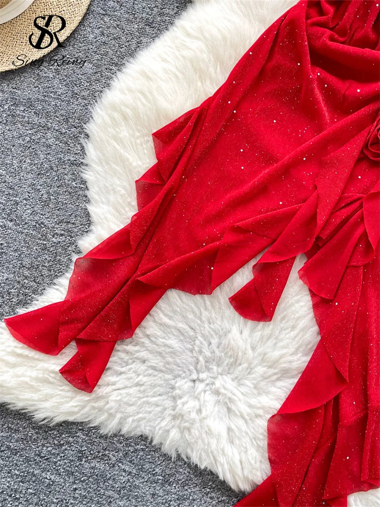 Abito Copricostume Donna 2026 in Mesh Brillante con Fiori 3D per Beach Party - Lido nova 