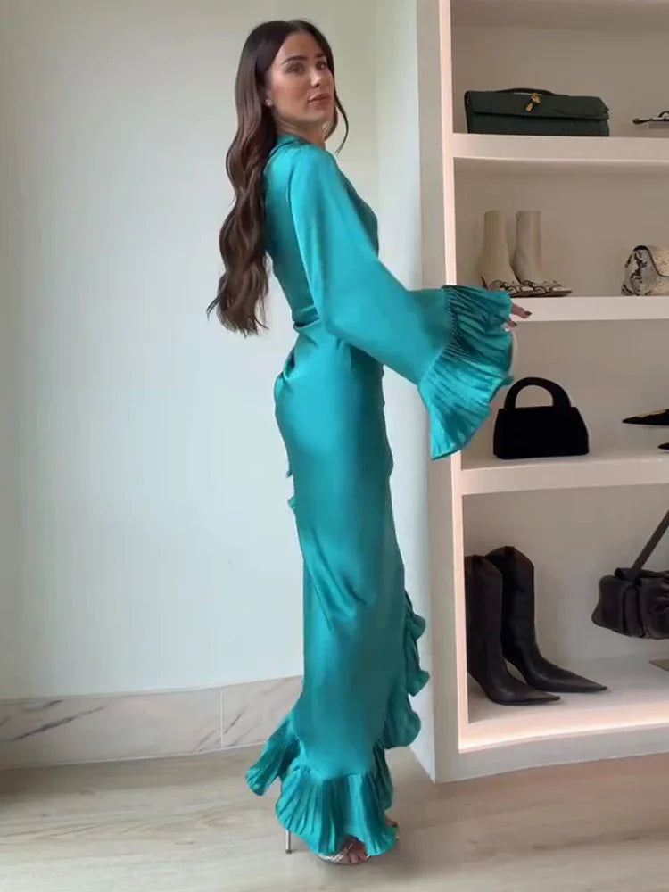 Abito Lungo Donna 2026 Monospalla con Rouches Asimmetriche Elegante da Party - Lido nova 