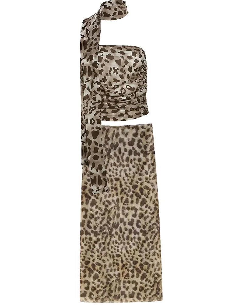Set Estivo Donna 2026 2 Pezzi Leopardato con Top in Tulle e Gonna - Lido nova 