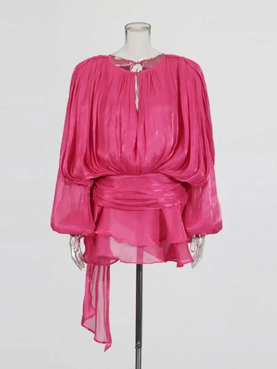 Mini Abito Estivo Donna 2026 con Scollo a V e Maniche Lunghe - Lido nova 