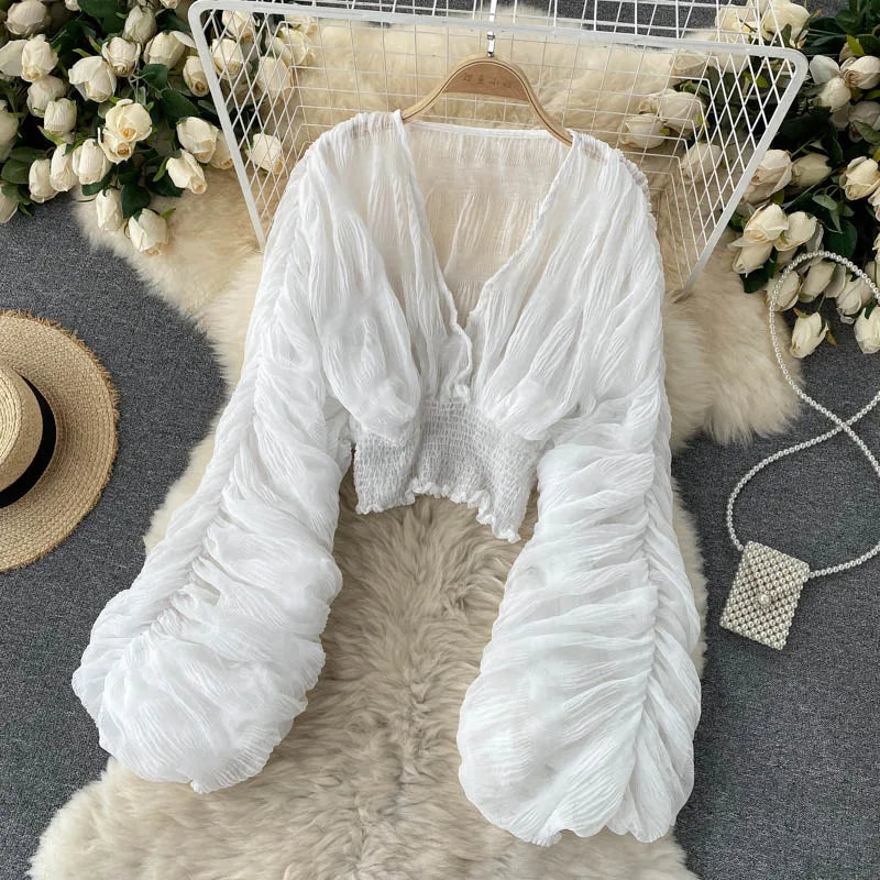 Blusa Estiva Donna 2026 Chiffon Trasparente Maniche Lunghe - Lido nova 