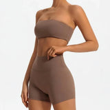 Set Fitness Donna 2026 2 Pezzi con Bra Strapless e Crop Top Sportivo