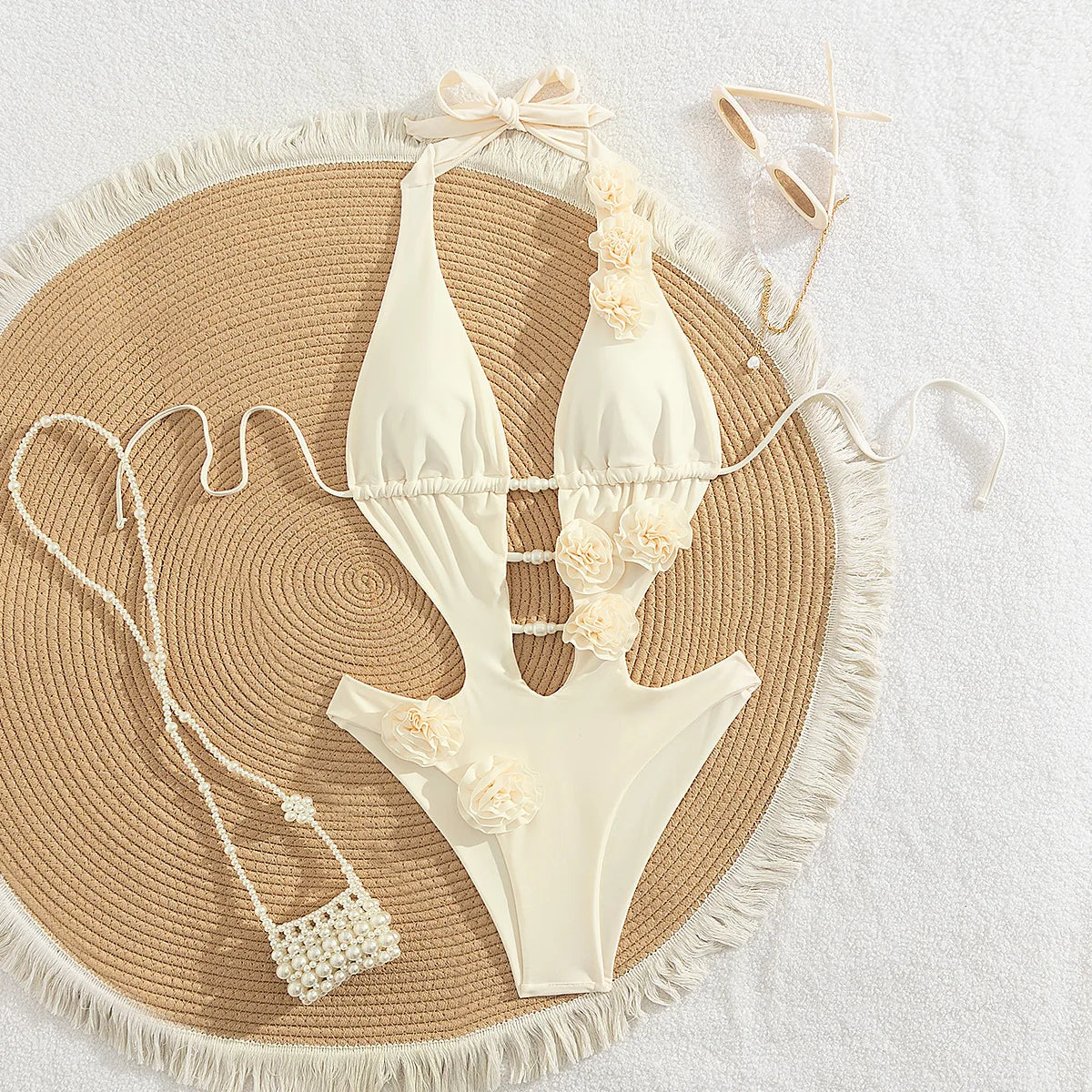 Costume Intero Donna 2026 con Fiori 3D e Cut-Out Sexy Tropicale da Mare - Lido nova 