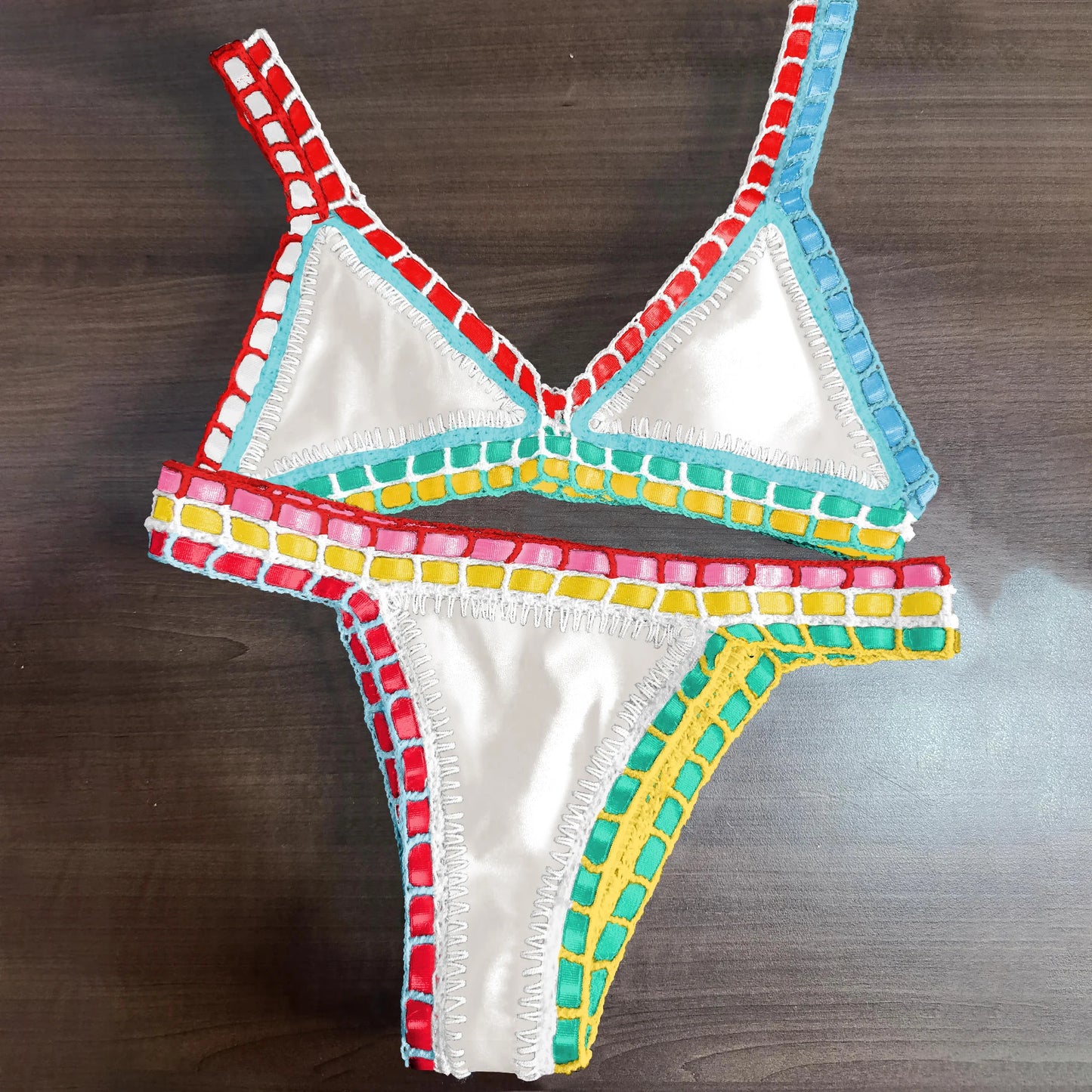 Micro Bikini Donna 2026 in Crochet Rosa Bandeau con Slip Brasiliano Sexy - Lido nova 