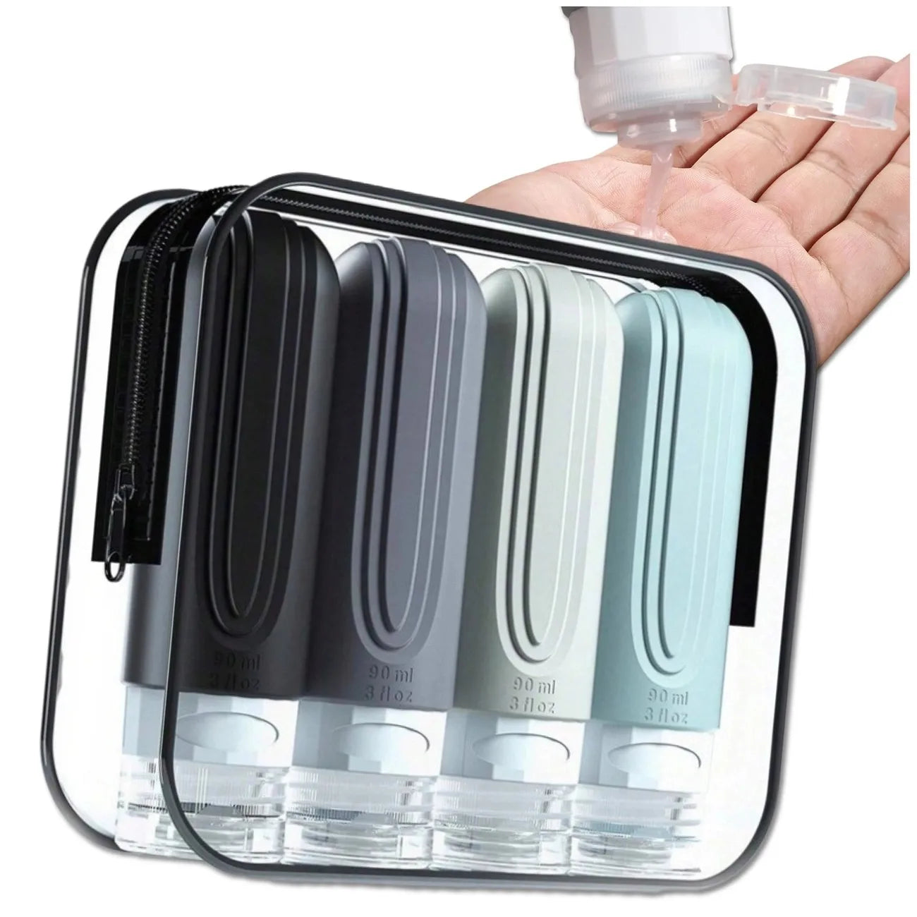 Travel Bottle Set Silicone 4x90ml – Refill & Anti-Perdita (1 set)