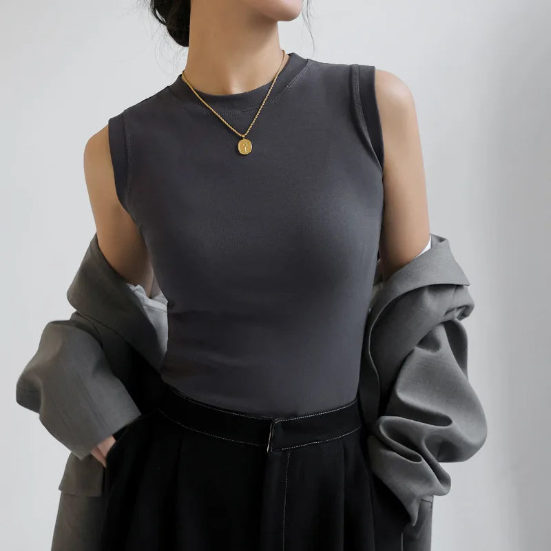 Canotta Donna 2026 in Cotone Girocollo Tinta Unita Basic Senza Maniche - Lido nova 