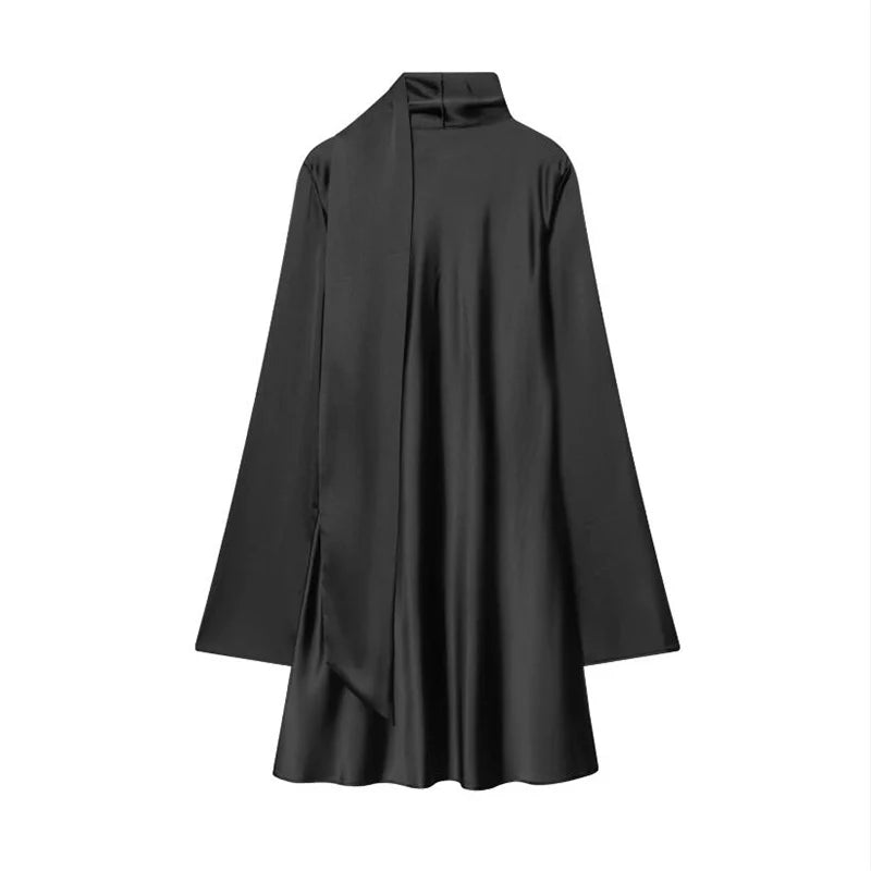 Mini Abito Donna 2026 in Raso Elegante con Maniche Lunghe e Scollo a V - Lido nova 