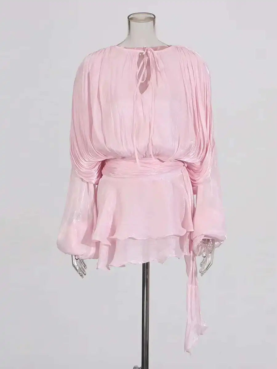 Mini Abito Estivo Donna 2026 con Scollo a V e Maniche Lunghe - Lido nova 