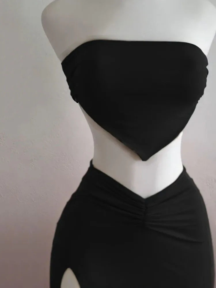 Set Estivo Donna 2026 2 Pezzi Strapless con Crop Top e Gonna Midi con Spacco - Lido nova 