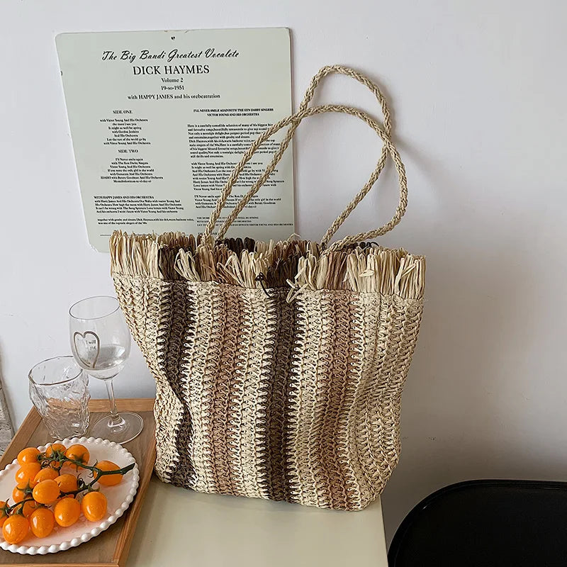 Borsa Tote a Righe in Rafia & Rattan – Handmade Donna Estate 2026