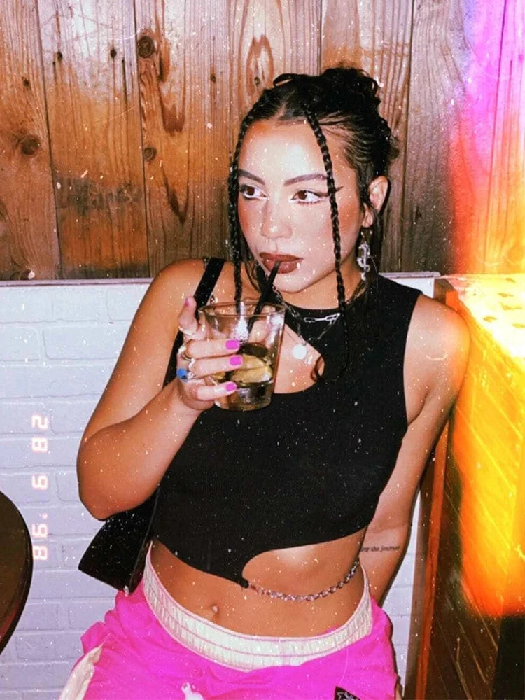 Crop Top Estivo Donna 2026 a Costine con Catena Scollo Asimmetrico - Lido nova 