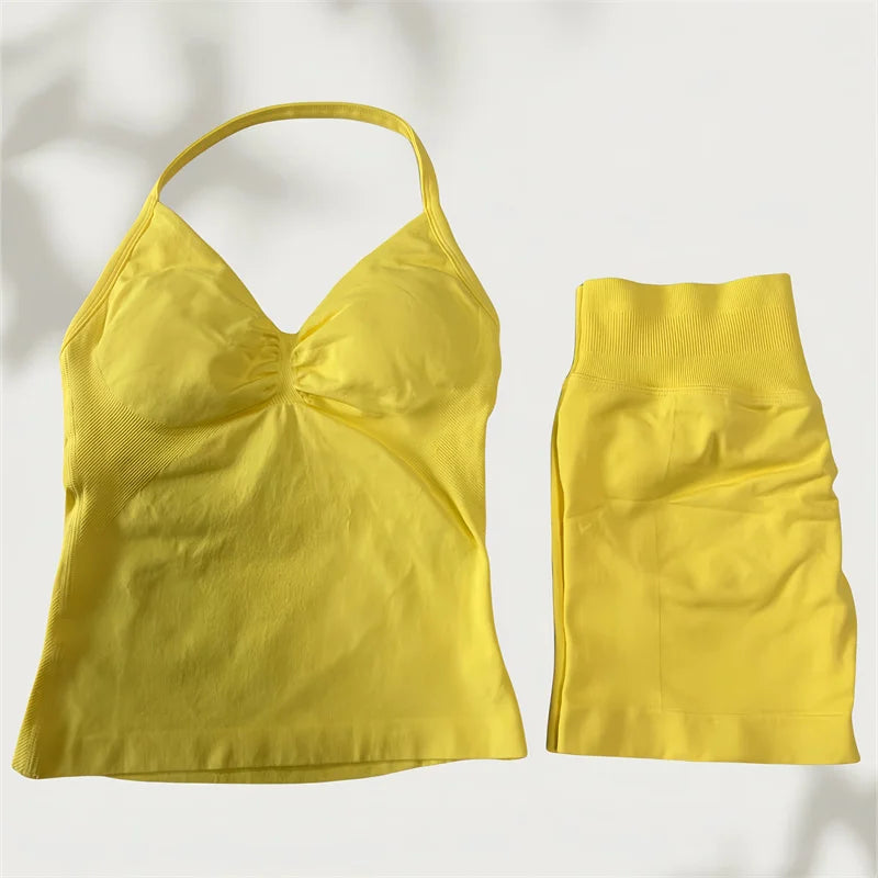 Set Yoga Donna 2026 Seamless con Tank Top Longline e Shorts Scrunch - Lido nova 
