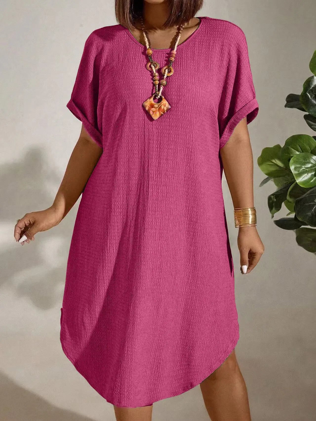 Abito Estivo Donna Taglie Comode 2026 a Tinta Unita Manica Corta - Lido nova 