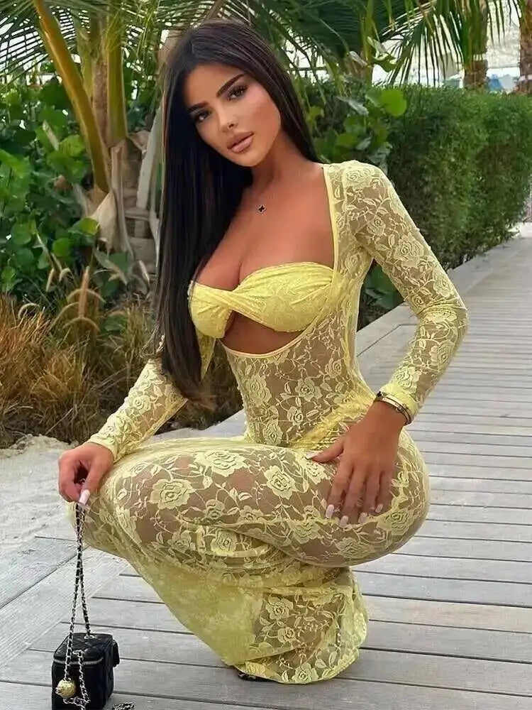 Set Estivo Donna 2026 2 Pezzi in Pizzo con Crop Top Strapless e Gonna Midi - Lido nova 