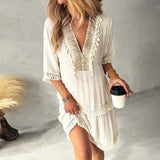 Abito Estivo Donna – Maxi Dress Ricamato con Scollo a V