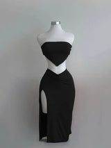 Set Estivo Donna 2026 2 Pezzi Strapless con Crop Top e Gonna Midi con Spacco