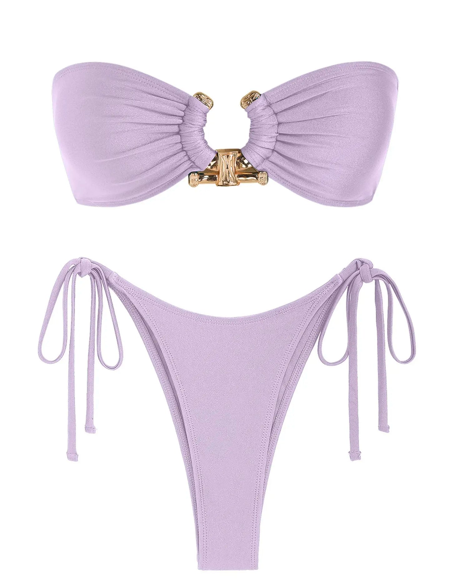 Bikini Donna 2026 Bandeau Shiny con O-Ring Metal e Slip Low Waist Sexy - Lido nova 