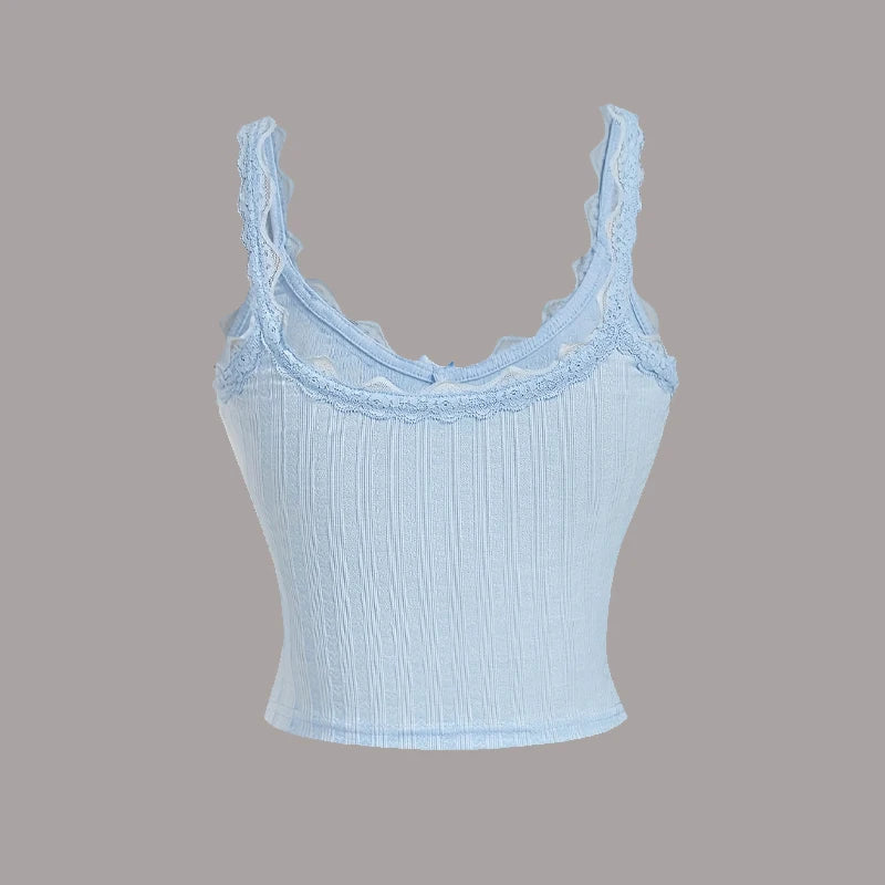 Crop Top Estivo Donna 2026 a Costine con Pizzo Stile Y2K - Lido nova 