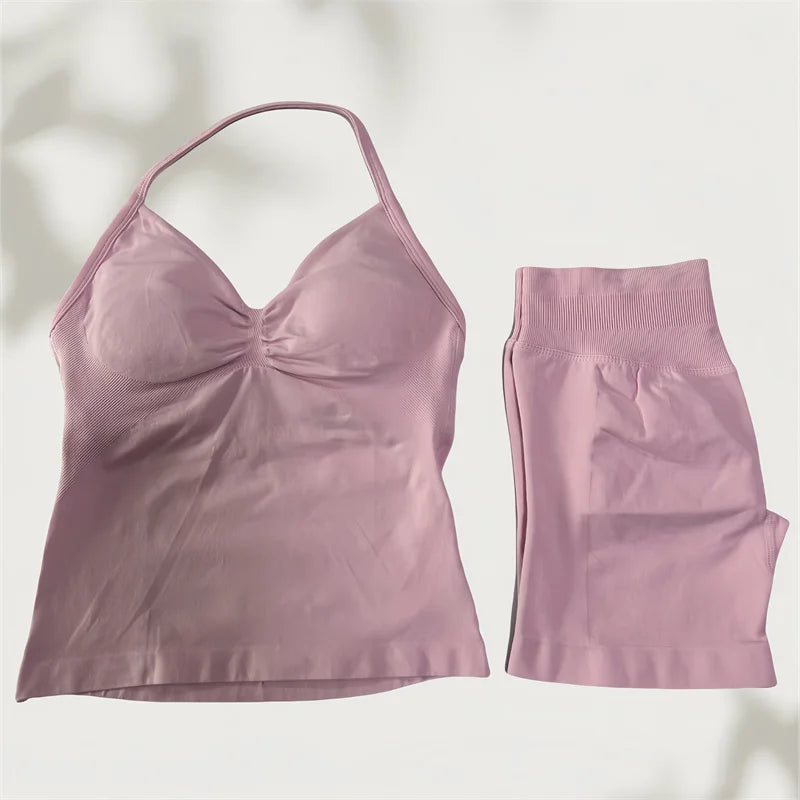 Set Yoga Donna 2026 Seamless con Tank Top Longline e Shorts Scrunch - Lido nova 