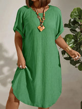 Abito Estivo Donna Taglie Comode 2026 a Tinta Unita Manica Corta