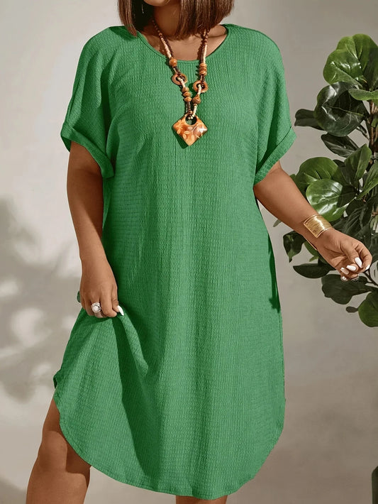 Abito Estivo Donna Taglie Comode 2026 a Tinta Unita Manica Corta - Lido nova 