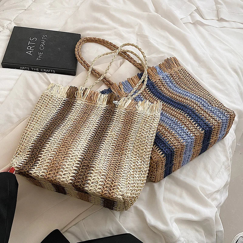 Borsa Tote a Righe in Rafia & Rattan – Handmade Donna Estate 2026