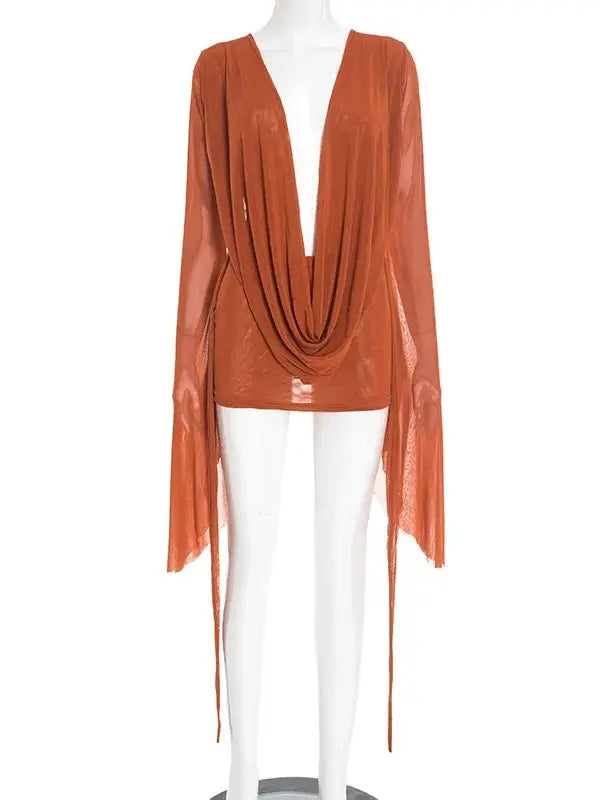 Mini Abito Estivo Donna 2026 Mesh Scollo a V Maniche Svasate - Lido nova 