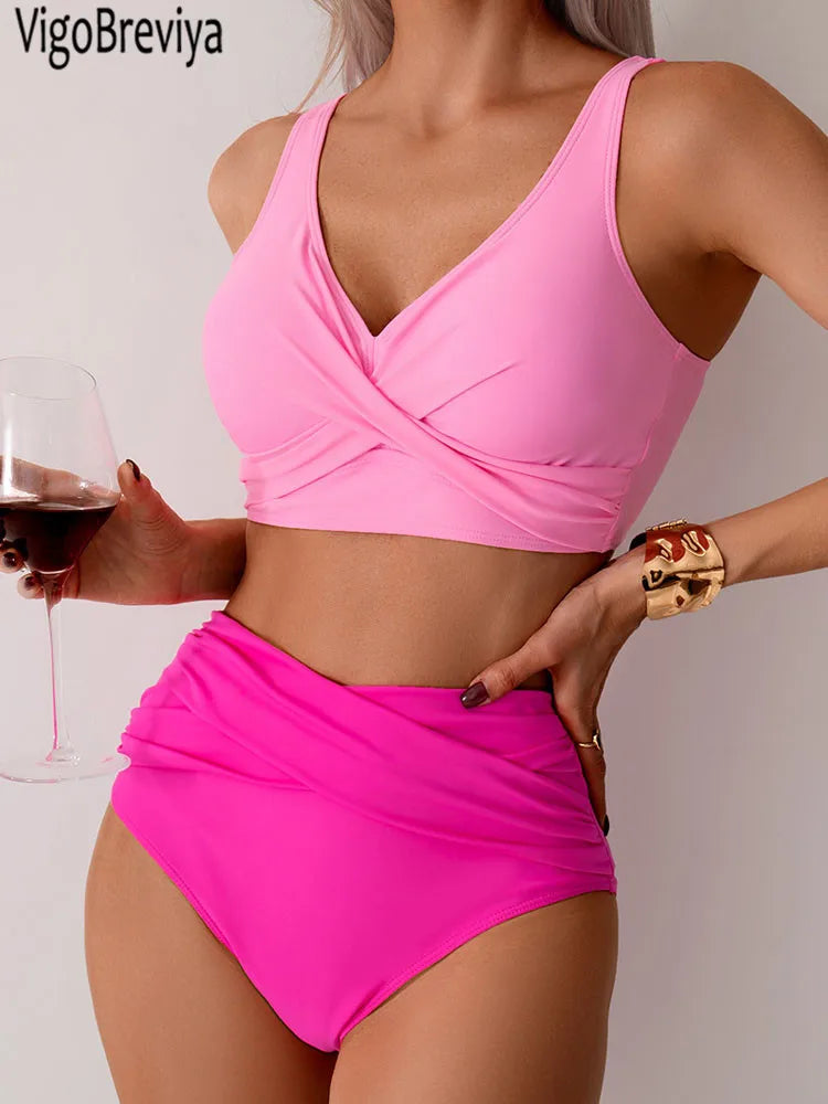 Bikini Donna 2026 Push Up con Spalline Incrociate e Slip Brasiliano Vita Alta - Lido nova 