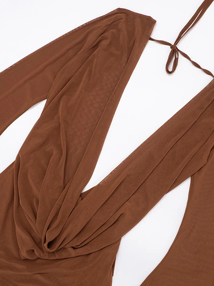 Mini Abito Estivo Donna 2026 Mesh Scollo a V Maniche Svasate - Lido nova 