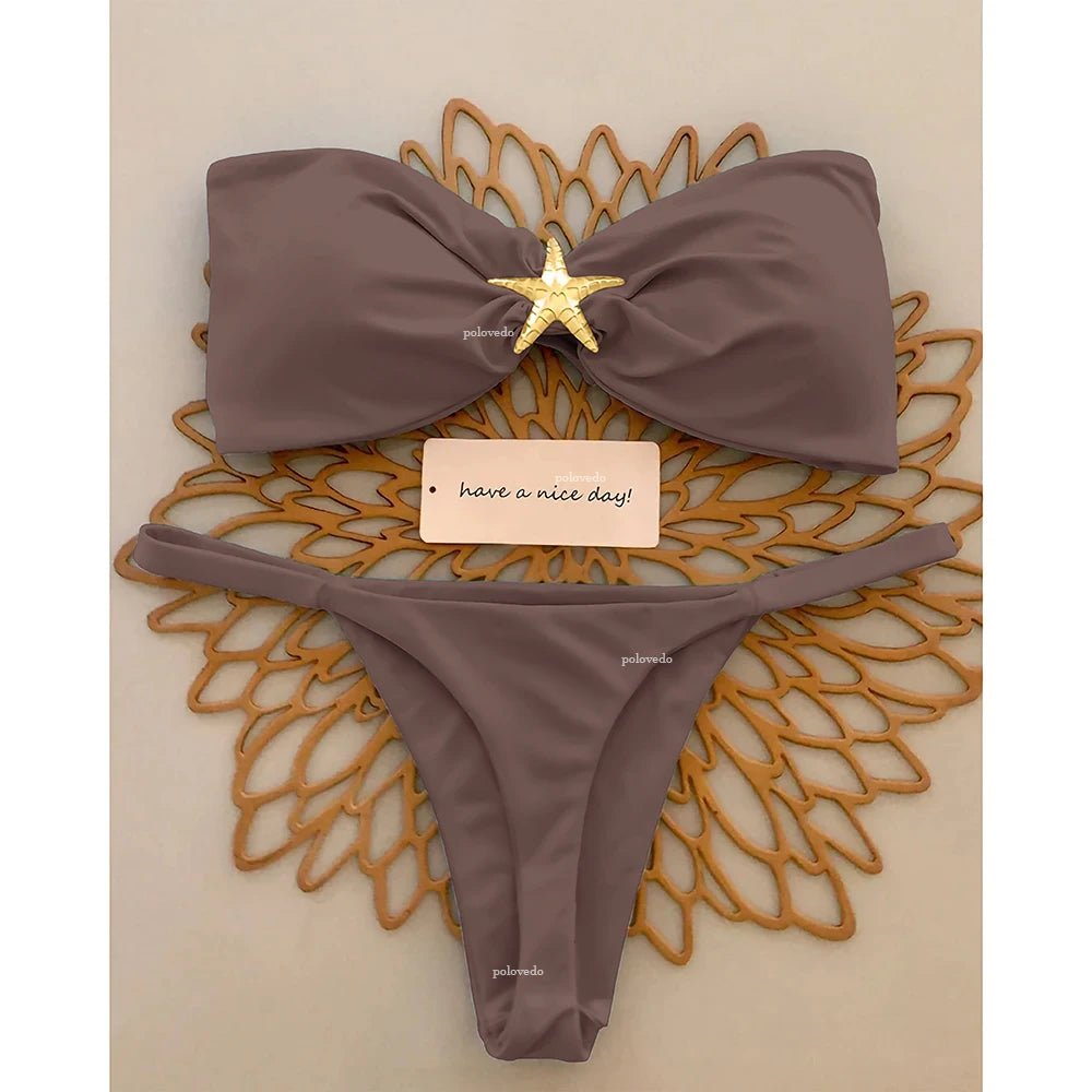 Bikini Donna 2026 Push Up Bandeau Micro con Slip Brasiliano Sexy da Mare - Lido nova 