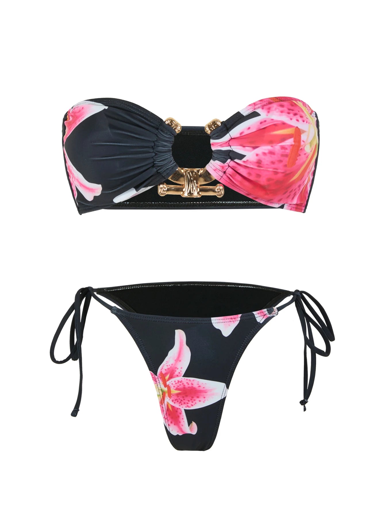 Bikini Donna 2026 Bandeau Shiny con O-Ring Metal e Slip Low Waist Sexy - Lido nova 