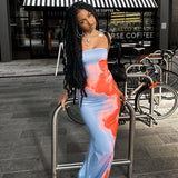 Maxi Abito Estivo Donna 2026 Strapless Stampato Schiena Scoperta