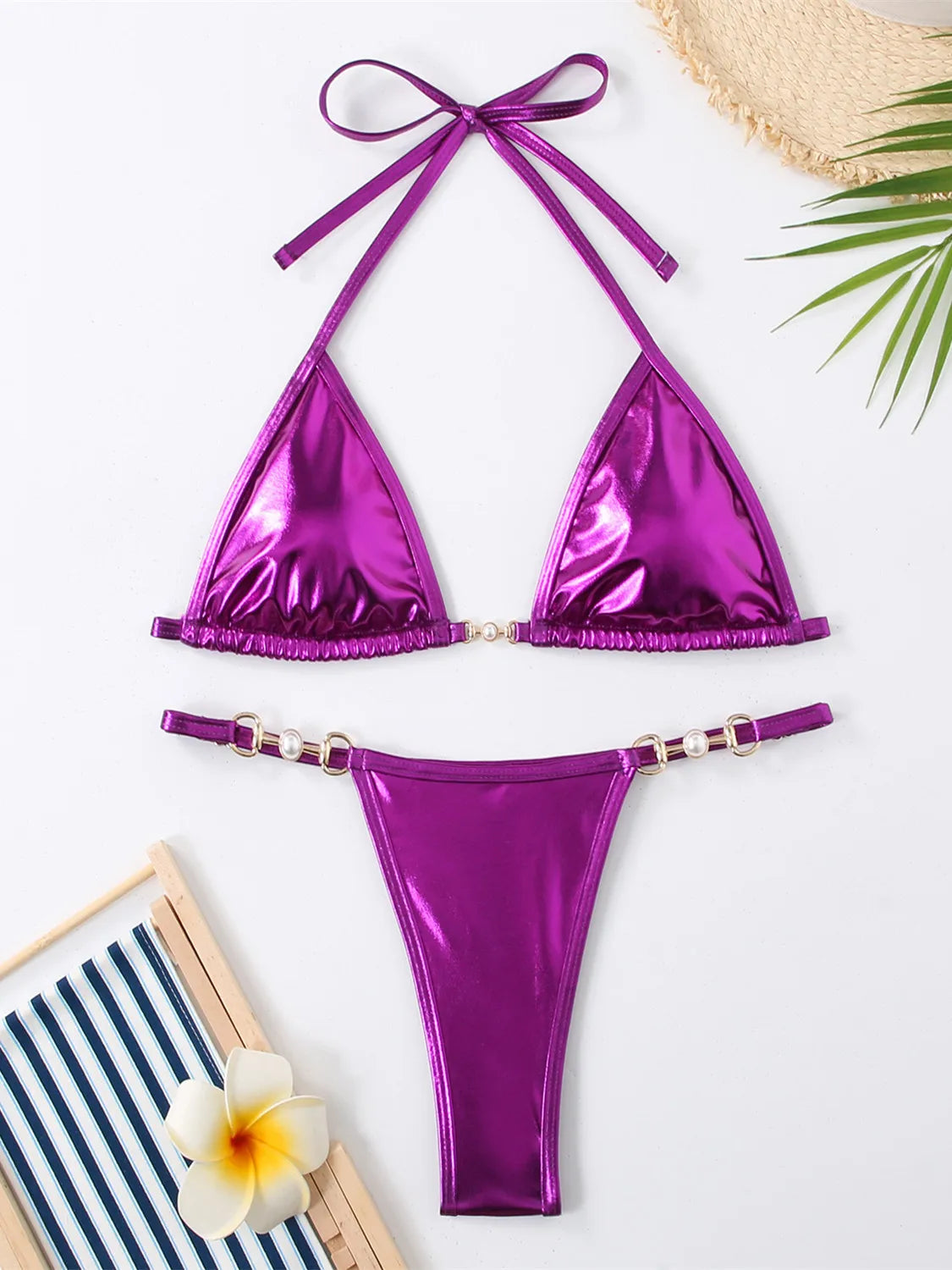 Micro Bikini Donna 2026 Rosa Lucido con Perle Push Up e Slip Thong Sexy - Lido nova 