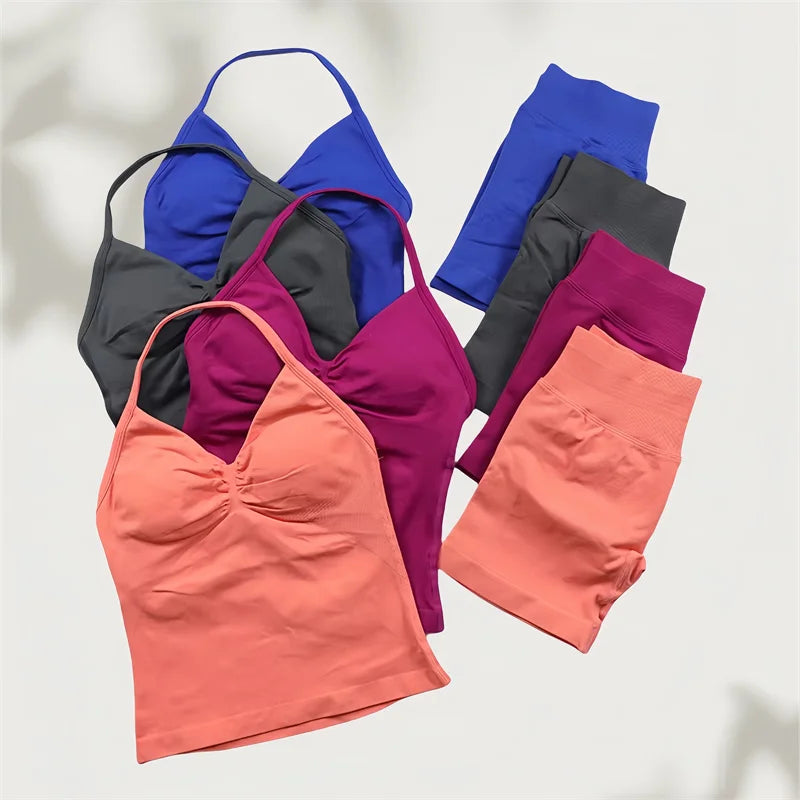 Set Yoga Donna 2026 Seamless con Tank Top Longline e Shorts Scrunch - Lido nova 